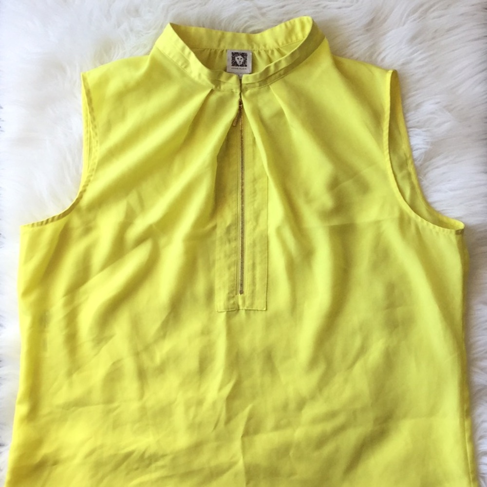 Anne Klein Yellow Sleeveless Zip-Front Blouse